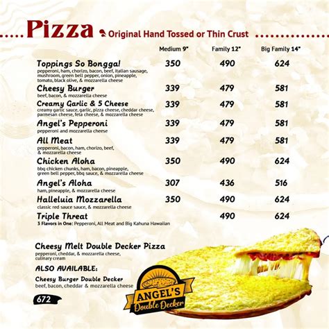 ANGEL’S PIZZA Menu With Updated Prices Philippines 2023