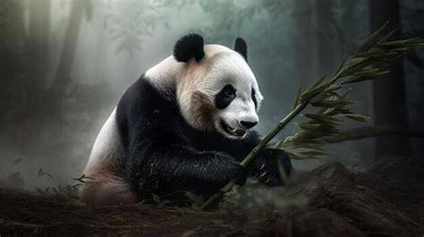 Premium AI Image | Panda eating bamboo