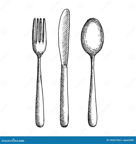 Fork Knife and Spoon Cutlery Vector Sketch. Hand Drawing Isolated Stock Vector - Illustration of ...