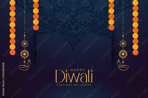 premium shubh diwali greeting card with lantern and flowers design Stock Vector | Adobe Stock