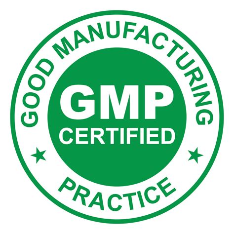 GMP Good Manufacturing Practice certified round stamp on white ...