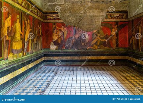 Painting on the Wall of the Villa of Mysteries in Pompei, Italy ...