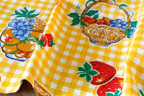 Vintage Tablecloth Cotton Gingham Yellow Checked Table Linen