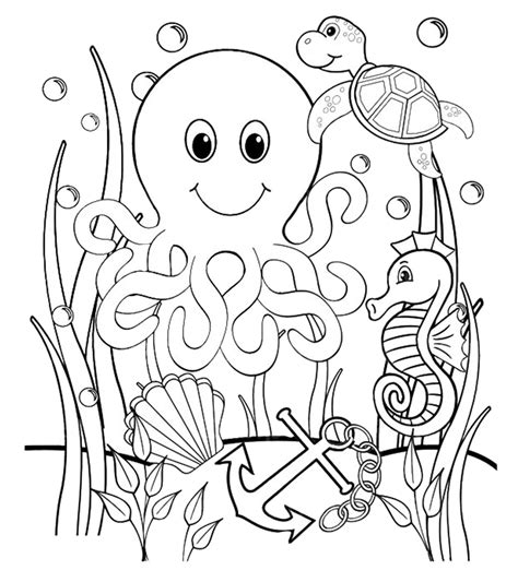 Octopus Turtle Seahorse Free Printable Ocean Coloring Pages - Print ...