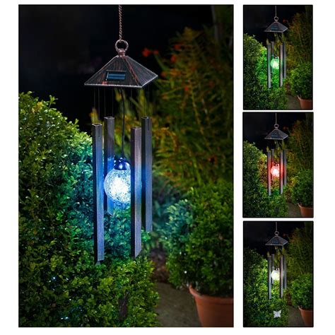 WIND CHIMES WITH SOLAR POWERED COLOUR CHANGING LED LIGHT GARDEN ...