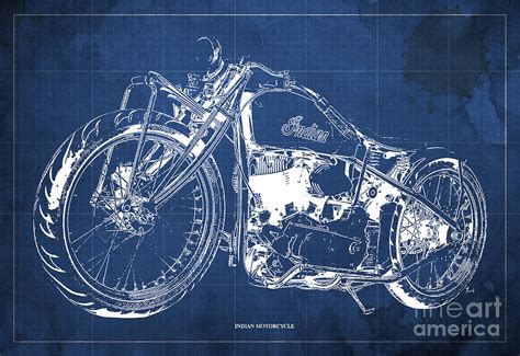 Classic Indian Motorcycle Blueprint Drawing by Pablo Franchi