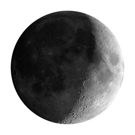 Premium Photo | Waxing crescent moon seen with telescope, isolated