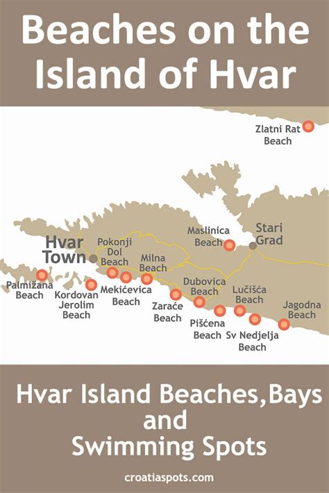 Map of the Best Beaches on Hvar island, Croatia