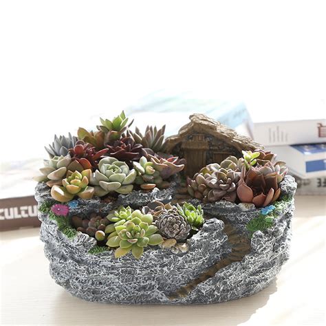 3 Planting Areas Succulent Pot Unique Decorative Resin Pot Indoor Plant Pots Flower Planter ...