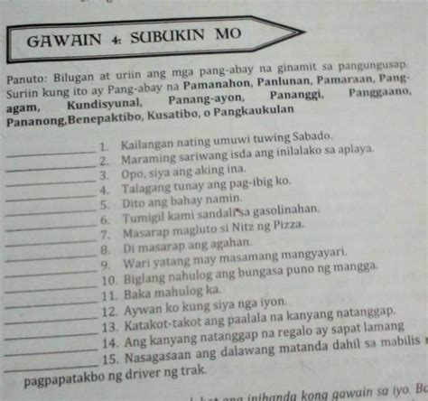 Panuto: Bilugan at uriin Ang mga pang–abay na ginamit sa pangungusap ...