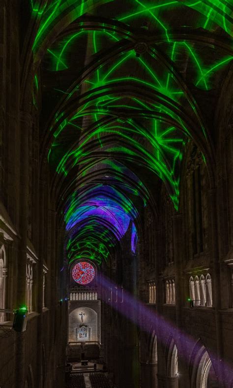 miguel chevalier projects explosions of massive stars onto france's rodez cathedral