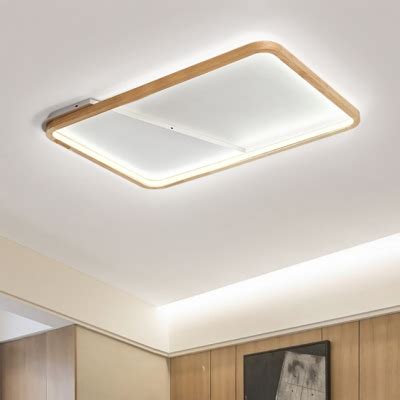 Rectangle Ceiling Light with Wooden Frame Minimalist Super-thin LED Flush Light Fixture for ...