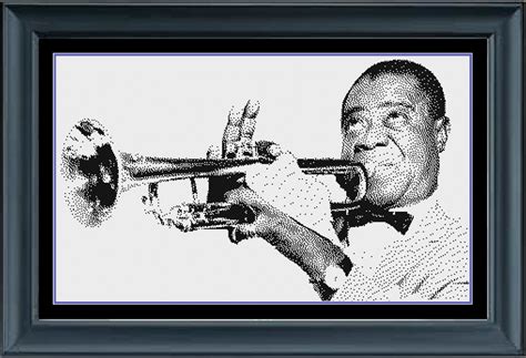 Louis Armstrong Jazz Trumpet Musician Monochrome Counted Cross Stitch ...