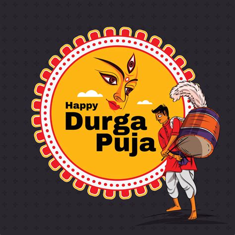 bengalí hombre jugando dhak, dhol a un Durga puja pandal Feliz Durga puja 27901415 Vector en ...