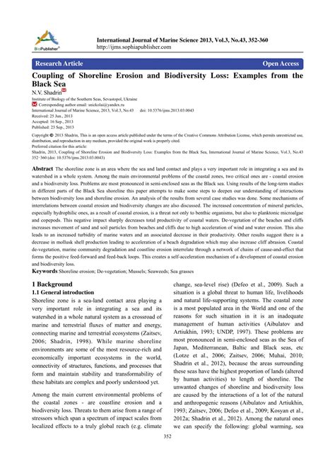 (PDF) Coupling of Shoreline Erosion and Biodiversity Loss: Examples from the Black Sea