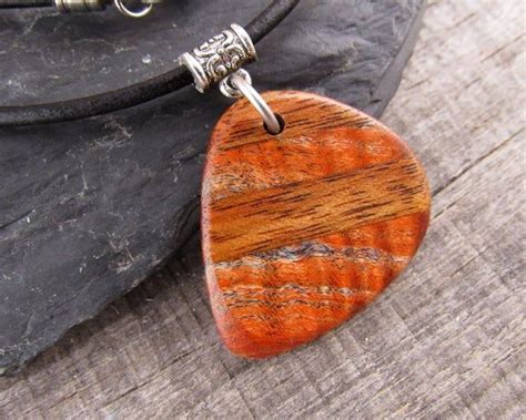 Leather Guitar Pick Necklace Music Lovers Gift Orange Wood | Etsy | Guitar pick necklace ...
