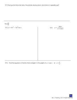 Derivatives Bundle Quiz and Test Higher Order, Trig Functions, Motion Problems