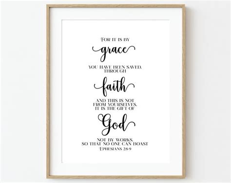 Ephesians 2:8-9 Bible Verse Wall Art, Grace Scripture Print, Christian Bedroom Decor, Ephesians ...