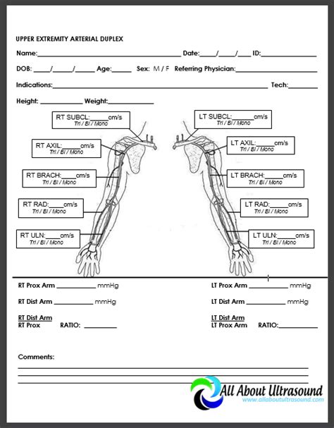 Lower Extremity Arterial Ultrasound Worksheet