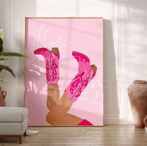 Preppy western wall art hot pink cowboy boots pink print etsy – Artofit