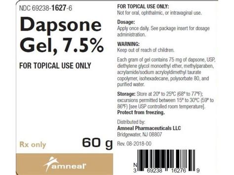 Dapsone Gel, 7.5%, 60 g, Amneal (Rx) Ingredients and Reviews