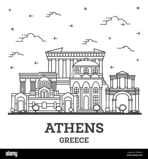 Outline Athens Greece City Skyline with Historical Buildings Isolated on White. Vector ...