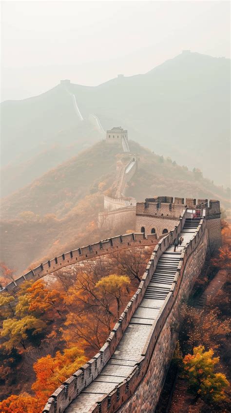 The Great Wall of China Winding Through Misty Mountains - A ...