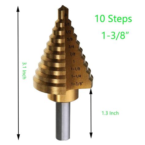 Step Drill,Knoweasy 10 Step Sizes Titanium Step Drill Bit,High Speed S - knoweasy