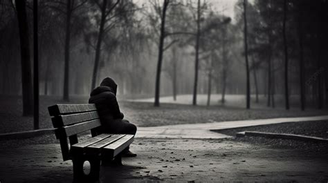 Man Sits Alone On A Bench In A Park Background, Alone Pictures Sad ...