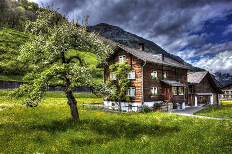 switzerland, Houses, Mountains, Sky, Hdr, Trees, Grass, Elm, Cities, Nature Wallpapers HD ...