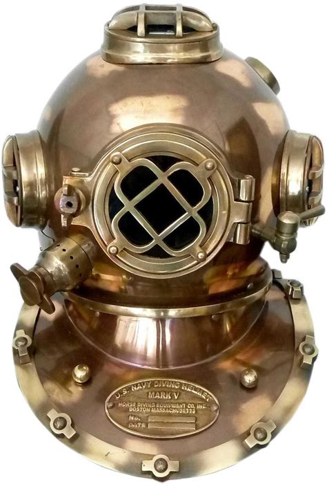 Antique US NAVY MARK V Helmet Copper Brass Antique deep Sea Scuba Diving Divers Helmet | Diving ...