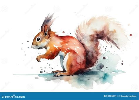 Watercolor Squirrel Illustration on White Background Stock Image ...