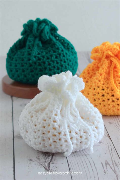 Small Crochet Drawstring Pouch Pattern | Easy Breezy Crochet