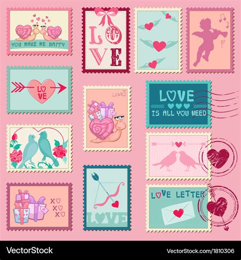 Love stamps - for wedding valentines day Vector Image