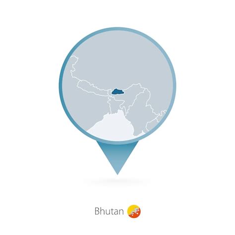 Premium Vector | Map pin with detailed map of bhutan and neighboring countries