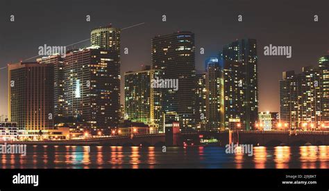 Miami night. Downtown Miami skyline at dusk, Florida Stock Photo - Alamy