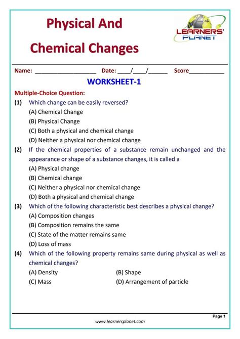 Physical and Chemical Change Worksheet Grade 7 Science Olympiad Physical & Chemical Changes Maga ...