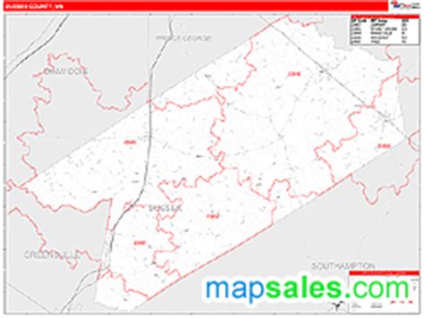 Sussex County, VA Wall Map Red Line Style by MarketMAPS