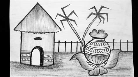 How To Draw Pongal Drawing || Pongal Festival Drawing || Easy Pencil ...