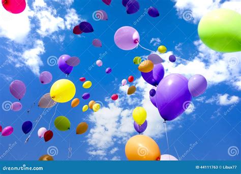 Party Balloons Flying Sky Stock Photo - Image: 44111763