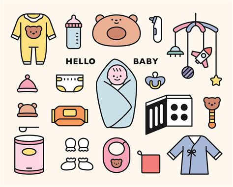 Collection of cute baby and baby items icons. flat design style vector illustration. 7319409 ...