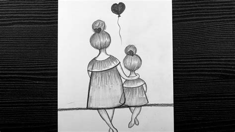 Mother And Daughter Pencil Drawing Images ~ 60 Simple Pencil Mother And Child Drawings ...