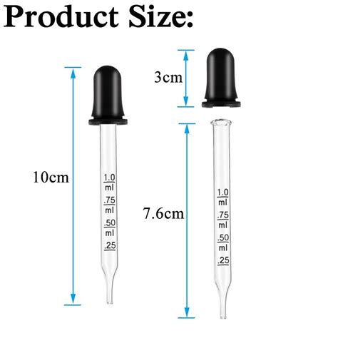 Calibrated Glass Dropper 1ml Essential Oils Pipette Dropper with Black Rubber Head, Straight-Tip ...