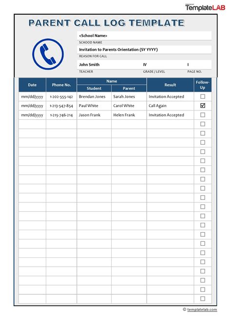 Phone Log Template Excel