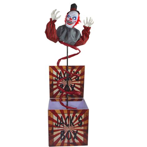 Haunted Hill Farm Clown Jack in the Box Animatronic, Indoor/Covered Outdoor Halloween Decoration ...