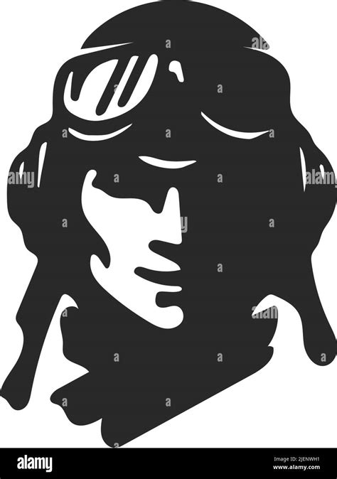 A vector Human Fighter Pilot half face illustration and Silhouette in retro aviator helmet with ...