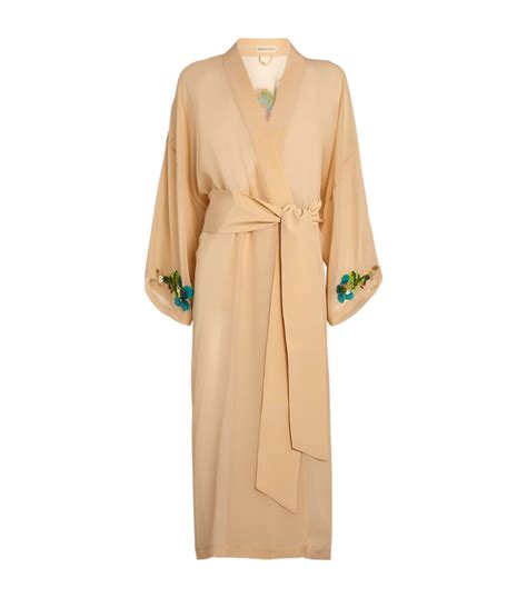 Olivia von Halle beige Silk Embellished Amaya Robe | Harrods UK