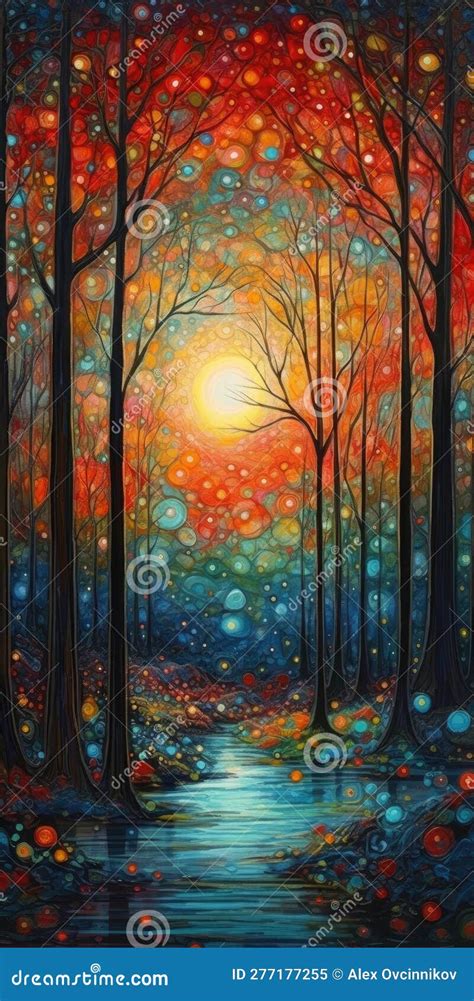 Mystical Forest Landscape Painting for Wall Art and Decor. Stock Illustration - Illustration of ...