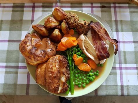 Sunday Dinner [OC] roast chicken Yorkshire puddings roast potatoes ...