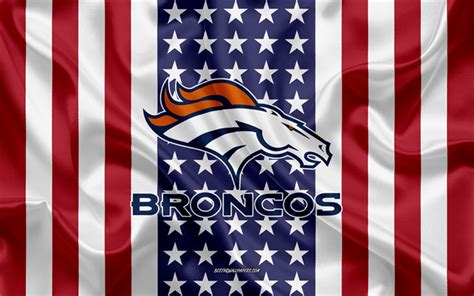 Download wallpapers Denver Broncos, 4k, logo, emblem, silk texture, American flag, American ...